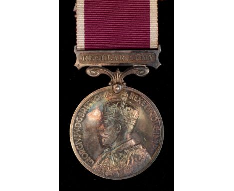 George V Army Long Service and Good Conduct medal, awarded to 1412011 Warrent Officer 2nd Class A.T. Dean, Royal Artillery, w