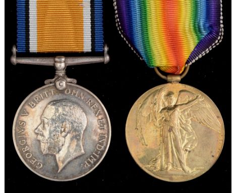 A pair of First World War medals, awarded to 128472 Acting Sergeant A.T. Deane Royal Artillery, comprising: War and Victory m