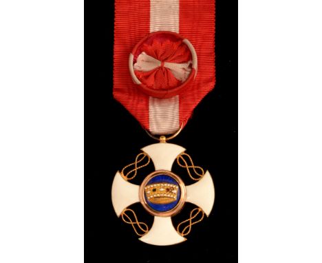 Order of the Crown of Italy 4th class, enamel, gold and silver gilt, unnamed, in original case.
