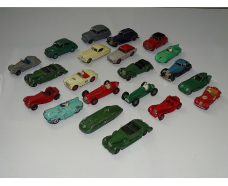 DINKY: A group of playworn DINKY diecast cars - some repainting apparent to a few - F/G - unboxed (21)