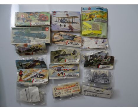 VINTAGE TOYS: A group of unbuilt AIRFIX 1:76 scale military vehicle and 1:72 scale aircraft plastic kits -  contents unchecke