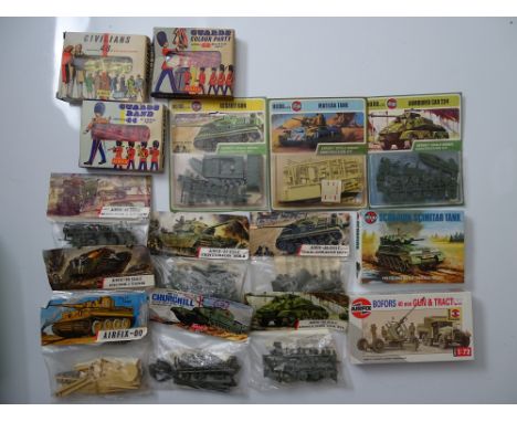 VINTAGE TOYS: A group of unbuilt AIRFIX 1:76 scale military vehicle and figure plastic kits -  contents unchecked but appear 