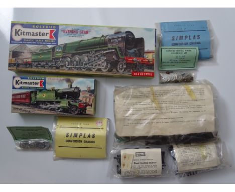 OO GAUGE MODEL RAILWAYS: A group of KITMASTER unbuilt plastic kits to include an Evening Star and a Prairie tank locomotive b