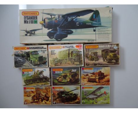 VINTAGE TOYS: A group of unbuilt MATCHBOX military and aircraft plastic kits - mostly 1:76 and 1:72 scales, but including a 1