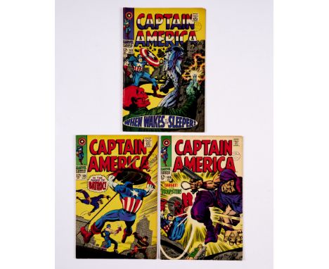 Captain America (1968) 101, 105, 108. Tanned interior cover margins, light tan pages [vg/vg+/vg+] (3). No Reserve
