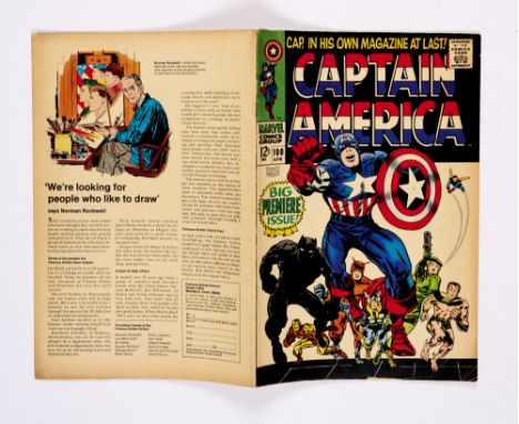 Captain America 100 (1968) cents copy. Narrow edge piece out of lower cover, tanned interior cover margins, light tan pages [
