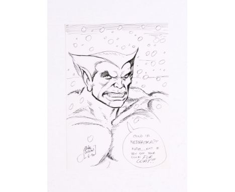 The Beast sketch drawn and signed by Mike Collins (1990) with speech bubble: "Cold in Nebraska?! NAH.. Not if you've got your