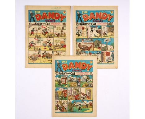 Dandy (Oct 1940) 150, 151, 152. Propaganda war issues with Korky camouflaging an anti-aircraft gun, Desperate Dan becomes a m