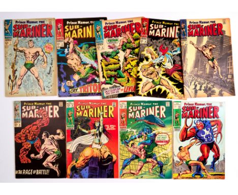 Sub-Mariner (1968-69) 1-4, 7-10, 12. Tanned interior cover margins, light tan pages. # 1 [vg-], 12 [fn], balance [vg-/vg+] (9