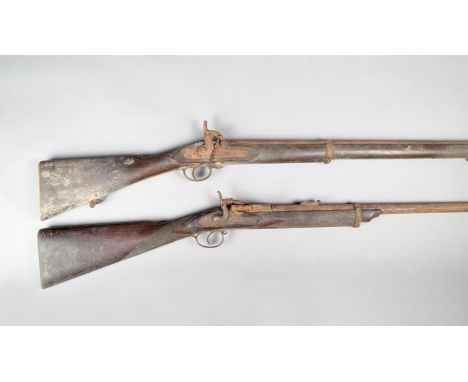 A 1863 Tower 2 band percussion musket, with socket bayonet and scabbard; and a cut down officer's Snider rifle by Beattie. (2