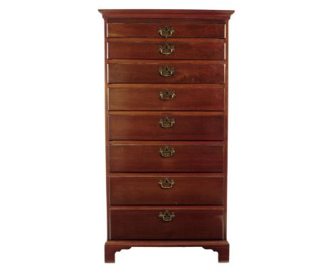 A George III Irish mahogany tall chest, of eight graduated drawers, on bracket feet, 161.5cm high, 84.7cm wide, 48.1cm deep.P