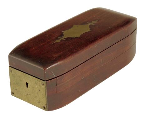 λ A 19th century mahogany and brass mounted Campaign Officer's shaving case, the hinged lid inset with a leather cased mirror