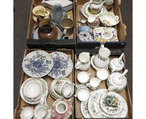 Four boxes of 19th century and later decorative china, to include a Worcester Lavinia pattern part teaset and a Staffordshire