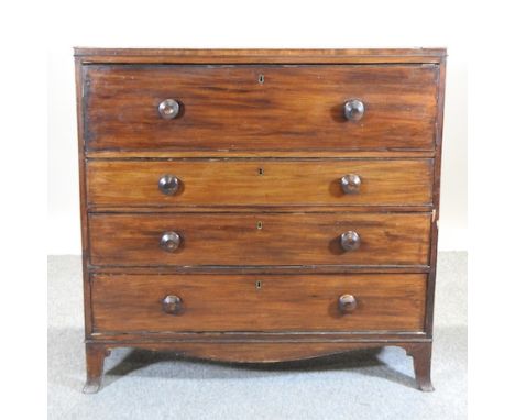 A 19th century mahogany secretaire chest, on swept bracket feet, 108cm