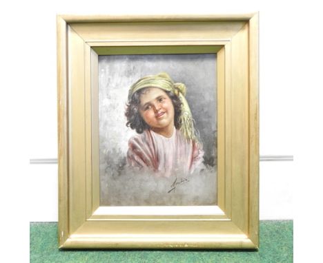 Italian school, possibly Filippo Marantonio, 19th century, a portrait of a young girl, oil on canvas, indistinctly signed, 25