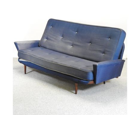 A 1950's blue upholstered sofa, 200cm