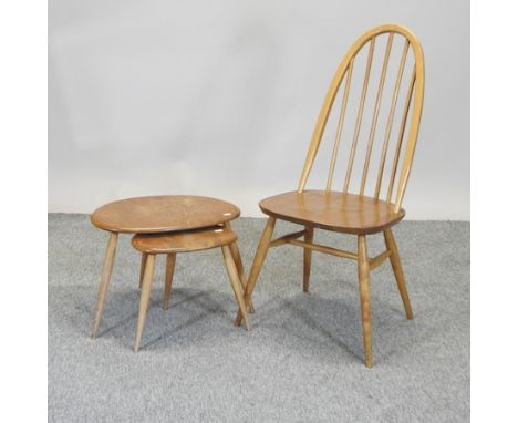 A nest of two Ercol light elm pebble tables, 50cm, together with an Ercol dining chair