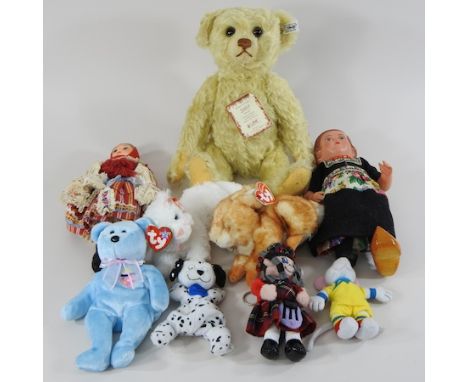 A Steiff bear, together with two vintage dolls