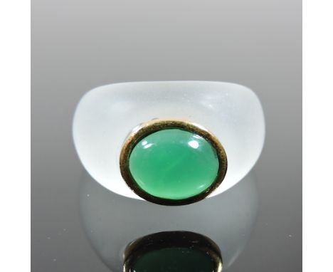 A contemporary jade and glass ring