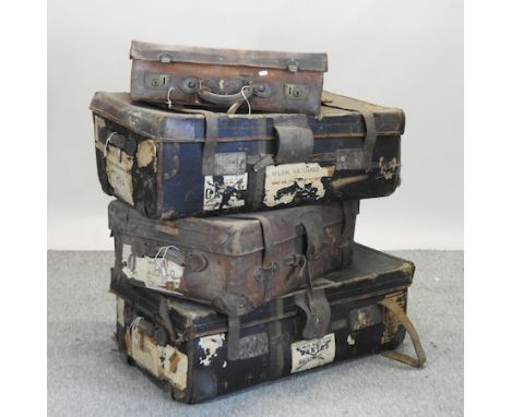 A military trunk, inscribed Major N B Oakes, Suffolk Regiment, 96cm, together with two other similar trunks and a leather cas
