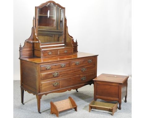 An Edwardian mahogany dressing chest, 120cm, together with a commode stool and two book rests (4)
