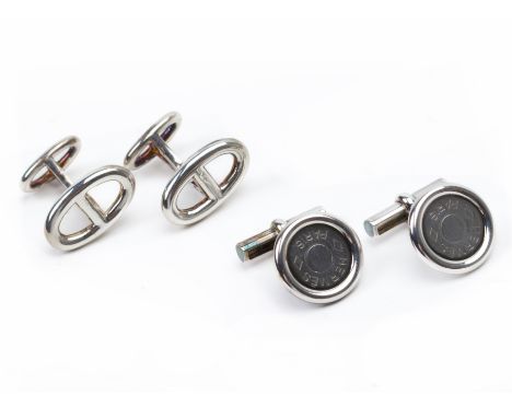 TWO PAIRS OF HERMES SILVER CUFFLINKS
Comprising a pair of Chain D'Ancre examples, French hallmarks and marked '925', with box