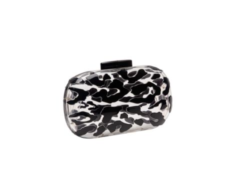 A GIORGIO ARMANI ACRYLIC CLUTCH BAG
Black and clear acrylic in animal print with magnetic closure, with Armani box
Giorgio Ar