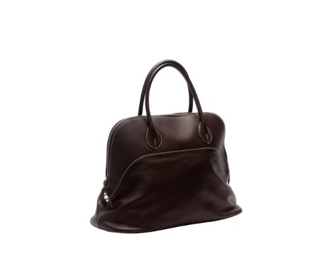 AN HERMES BOLIDE RELAX 40 SIKKIM LEATHER BAG Ebony with white stitching, sold with padlock and key in pouch; leather care ins