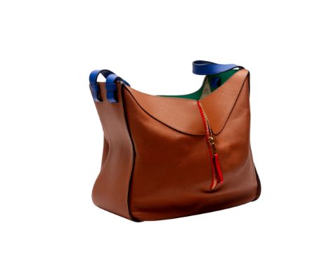 A LOEWE HAMMOCK TAN AND MULTICOLOURED LEATHER HANDBAG Tan and multicoloured leather, a zip to each side, short carry handles 