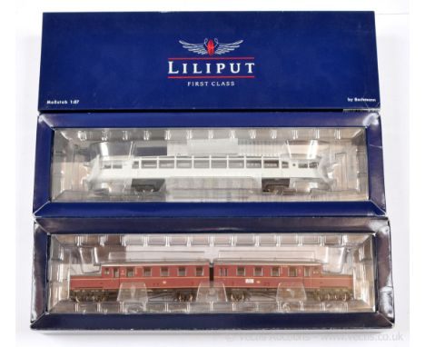 Liliput HO Scale Continental Outline 2-rail Ref L112701 Articulated Railcars Triebwagen System DB maroon All 2nd numbers ETA 