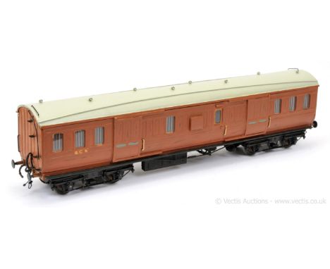 Kit/Scratchbuilt Modern Gauge 1 wooden bodied All brown Full Brake Coach. Heavily painted with light GCR lettering to both si