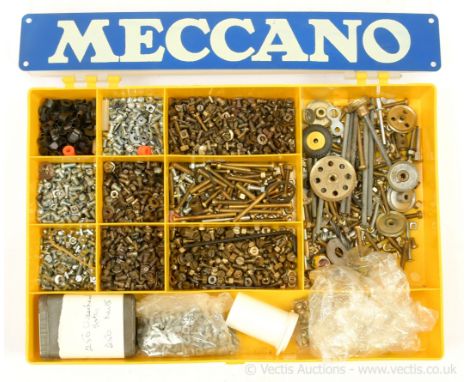 Meccano a large quantity of mixed period nuts &amp; bolts and a small quantity of other items together with an enamel Meccano