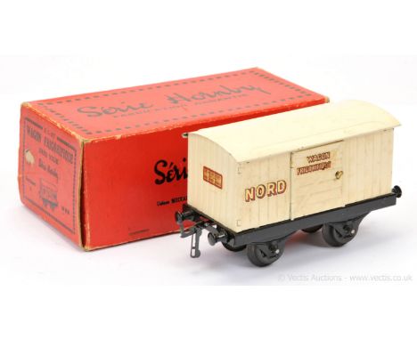 French Hornby O Gauge NORD Frigorifique (Refrigerator) Wagon, white body with gold and red transfer NORD to both sides and gl