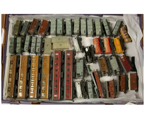 Hornby Dublo mixed group of rolling stock. To include 4x LNER Teak coaches; 2x LMS coaches; Cattle wagon; Tank wagon "ESSO"; 