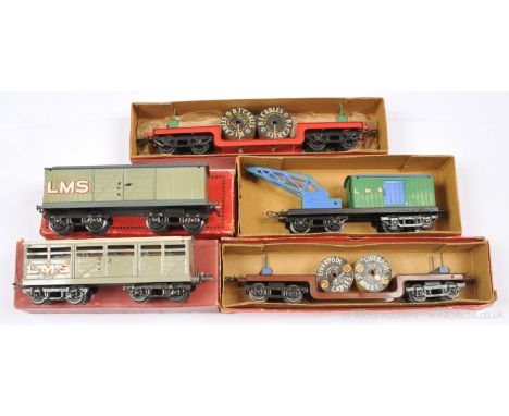 Hornby O Gauge group of Goods Wagons consisting of LMS No.2 consisting of a small LMS lettered Cattle Truck and a later large