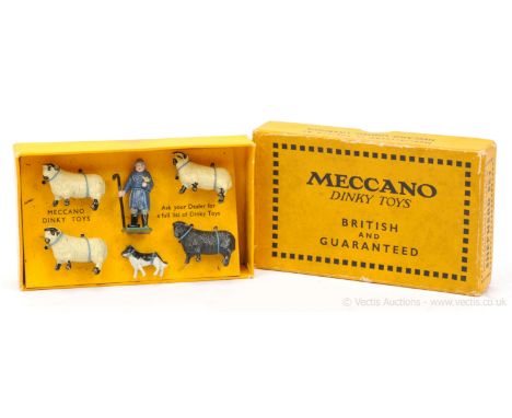 Hornby O Gauge / Meccano / Dinky Toys No.6 Shepherd Set, includes four sheep, sheep dog and shepherd all strung to an origina