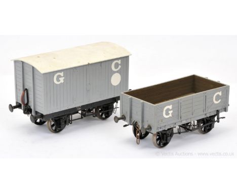 Kit/Scratchbuilt Gauge 1 1/32nd scale pair of GC (Great Central) Goods Wagons consisting of a Open Wagon and a Covered Van. G