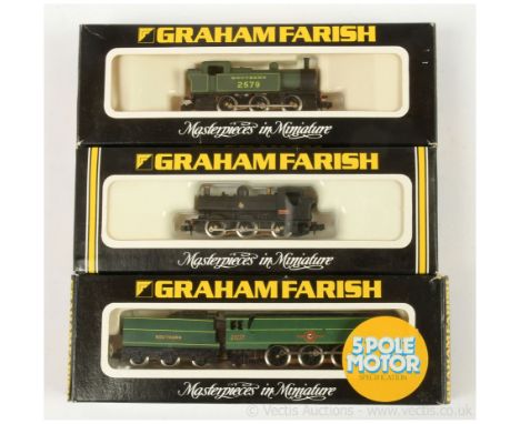 Bachmann N Gauge trio of Steam Outline Locomotives consisting of Ref 1503 4-6-2 Loco and Tender Southern Streamlined green Me