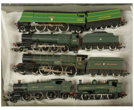 Hornby (UK &amp; China) &amp; Bachmann 5x unboxed Steam Locomotives. Hornby 4-6-2 SR Green 21C119 "Bideford"; Hornby 2-8-0 GW