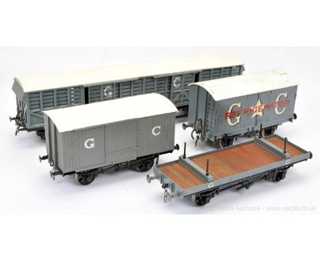 Kit/Scratchbuilt Gauge 1 10mm scale group of Goods Wagons consisting of a Bogie Motor/Cattle Van, Refrigerator Van, Covered W