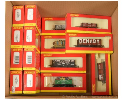 Hornby (China) group of Goods Wagons consisting of R6515 9-Plank Denaby, R6520 5-Plank Bramley, R6514 Esso Tanker, R6522 5-Pl