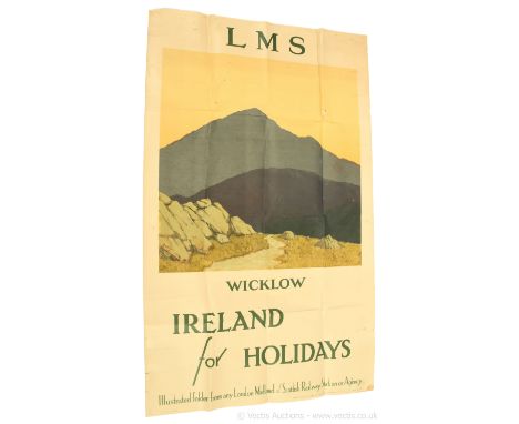 LMS "Wicklow Island for Holidays" travel poster mid 20th Century lithograph coloured measuring 1001 x 63cm (approx) with 3 fo