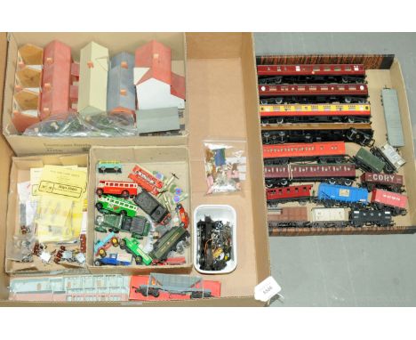 Various manufacturers coaches, wagons &amp; layout accessories. To include Triang BR maroon brake / 2nd coach; Triang LNER te