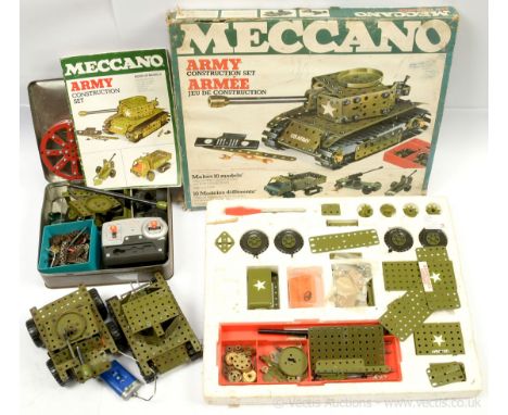 Meccano late issue French manufactured Army Construction Set includes a number of parts in dark green with instructions, cont