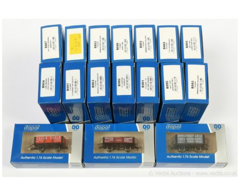 Wrenn OO Gauge group of Goods Wagons consisting of Lime Wagon, 9-plank Coop Society, 7-plank Benzol and Bi-Products, 12-ton H