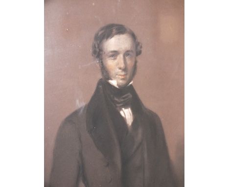 (XIX). A portrait study of a gentleman in black coat, a waistcoat and cravat, unsigned, pastel on paper, framed and glazed, 4