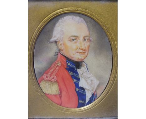 (XIX). British school oval portrait miniature on ivory of Charles Cornwallis, 1st Marquess of the East India Company, see lab