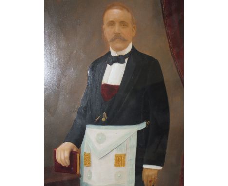 (XIX-XX). Portrait of a Masonic gentleman in Masonic regalia, unsigned, oil on paper laid on canvas, framed and glazed, 49 x 