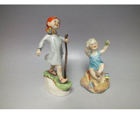 ROYAL WORCESTER 'THURSDAY'S CHILD' FIGURE, date marks for 1952, together with a Sunday's Child figure A/F (2)