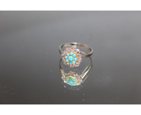 AN 18CT WHITE GOLD TURQUOISE AND DIAMOND RING, ring size Q 1/2
